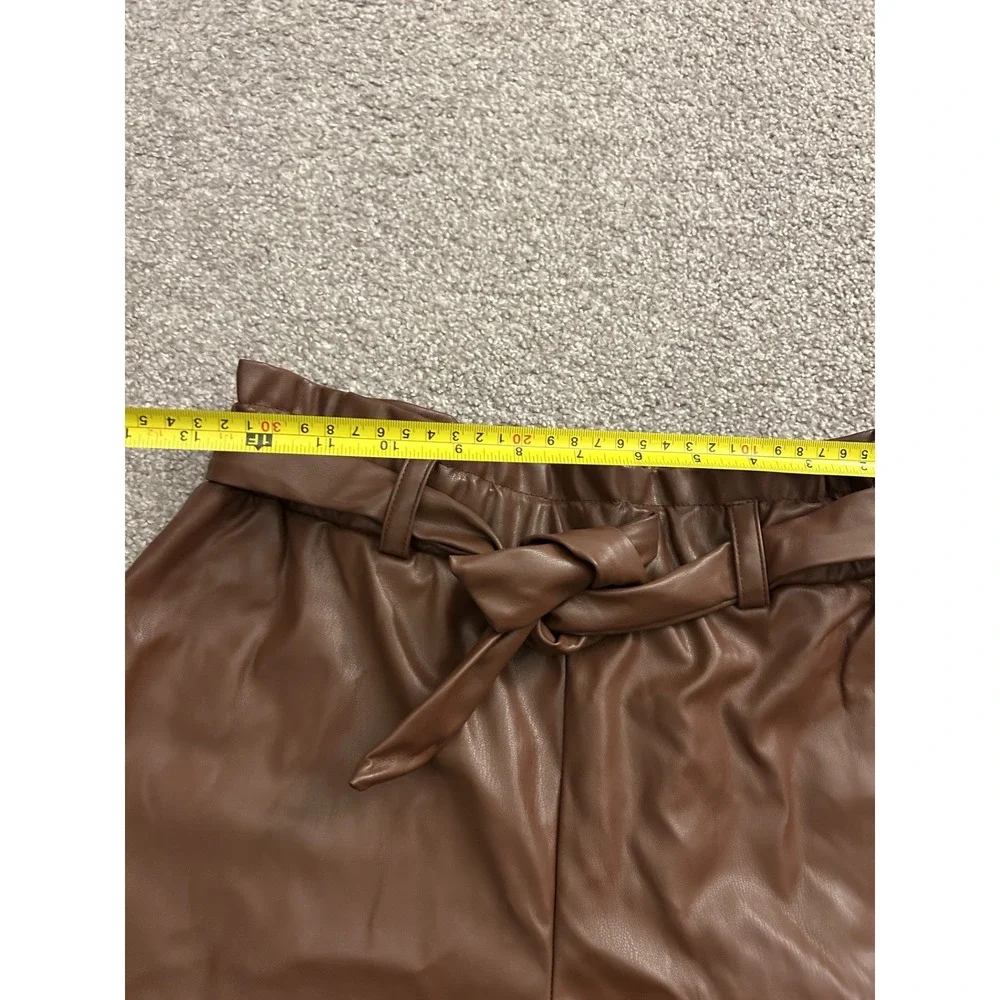 VTG‎ Jolie & Joy Faux Leather Shorts Womens Large Brown Excellent Paperbag Waist